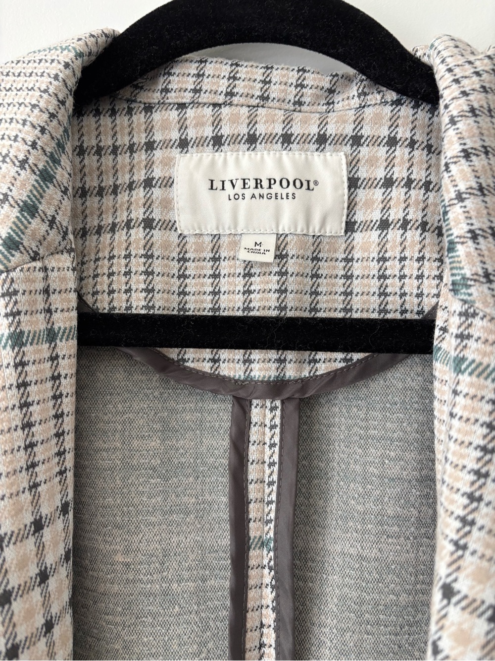Liverpool Los Angeles Beige Gray Plaid Open Front Blazer Size M - Picture 5 of 12